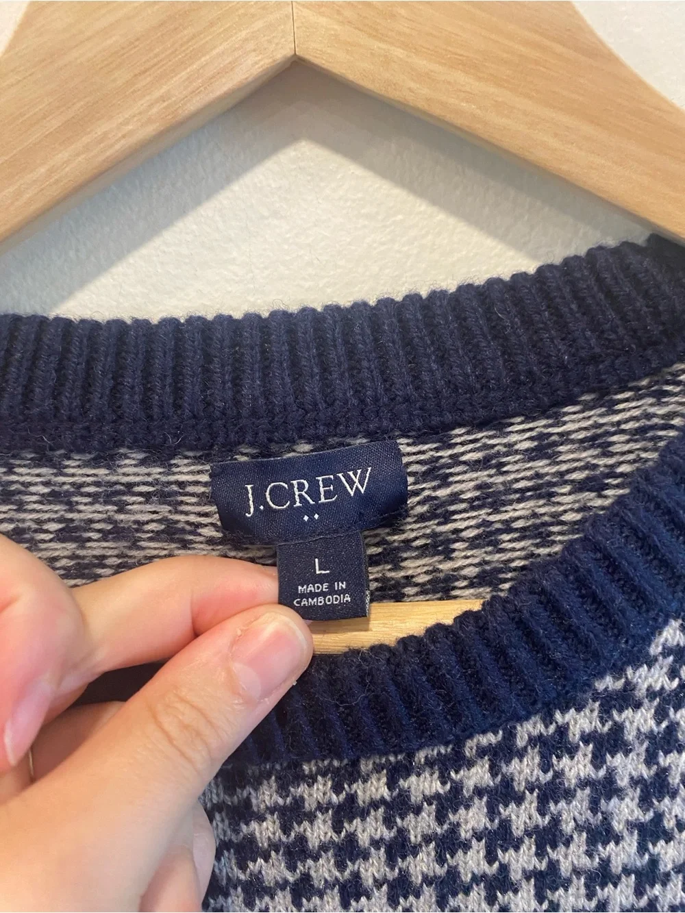J. Crew crewneck houndstooth sweater men’s large pullover lambswool preppy